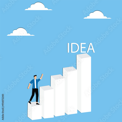 Man running up steps of idea