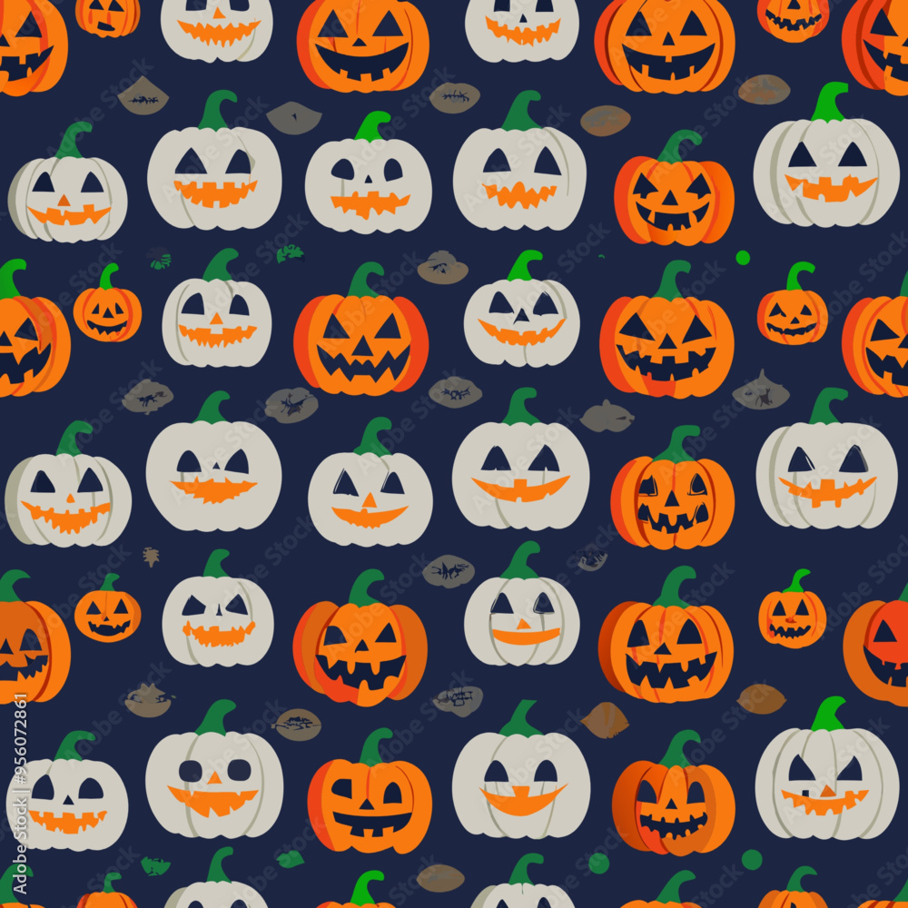 Obraz premium Halloween-Themed Pumpkin Pattern for Print-on-Demand T-Shirts and Seasonal Apparel
