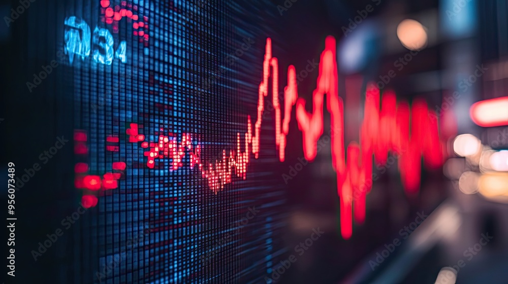 Red Stock Market Graph on a Digital Display Red Stock Market Graph on a Digital Display