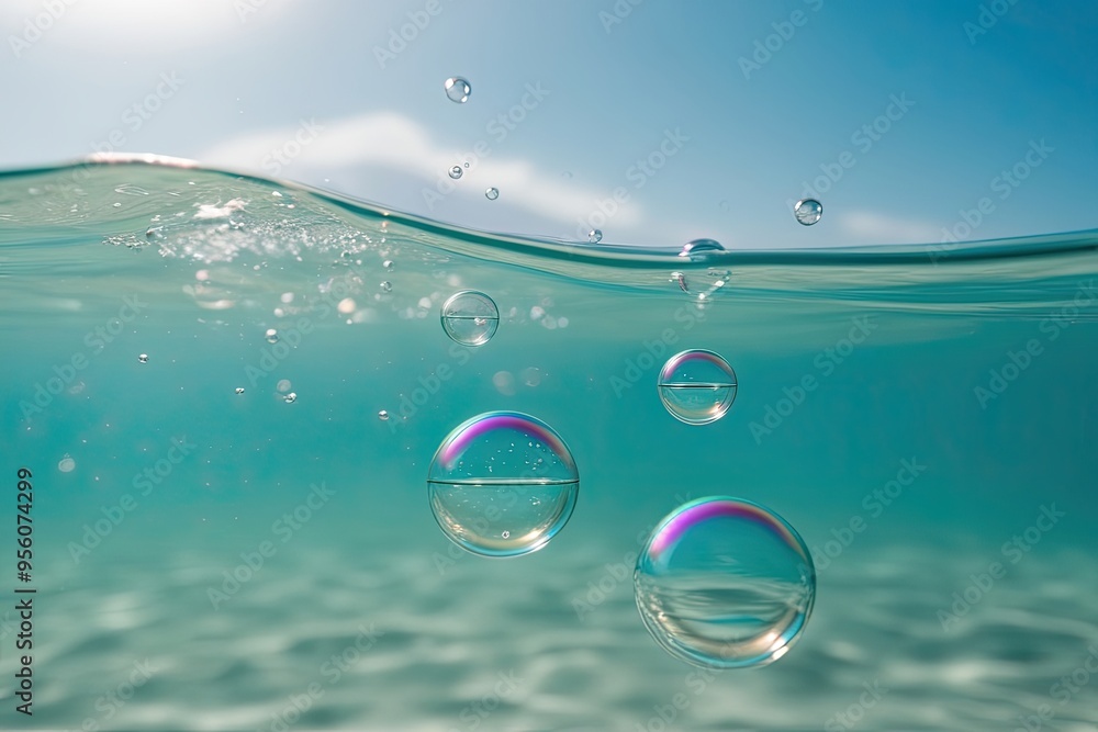 Ethereal Bubbles Floating in Clear Water Creating a Serene and Luminous Atmosphere Ethereal Bubbles Floating in Clear Water Creating a Serene and Luminous Atmosphere