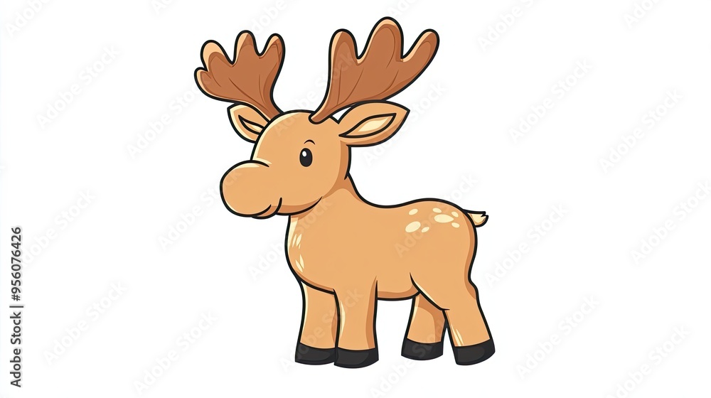 Cartoon Illustration of a Brown Moose with Large Antlers Cartoon Illustration of a Brown Moose with Large Antlers