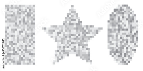 Pixelated censorship signs in neutral tones, available in ovals, rectangles and stars. Perfect for sensitive content coverage in editorial, social media, and video content.