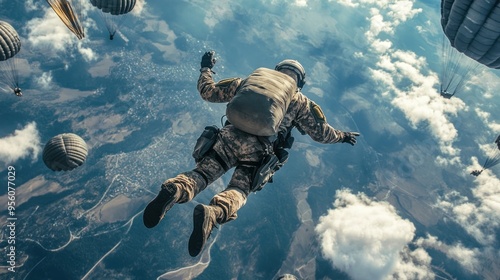 Paratrooper Descending From Sky photo