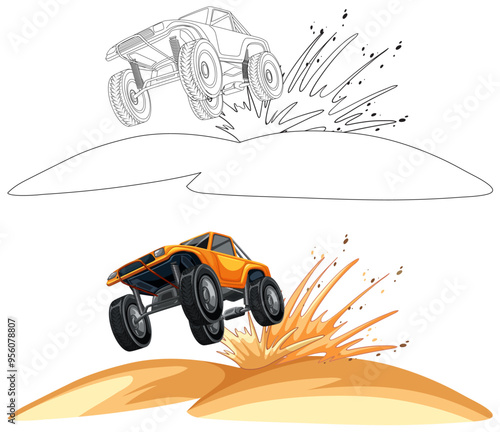 Off-Road Car Jumping Over Sand Dune