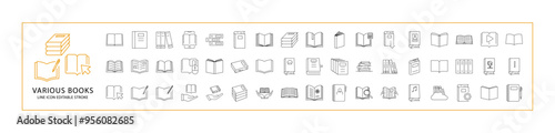 Various Books Icon Set In Line Style. Containing of Book Variation. Vector Illustration.