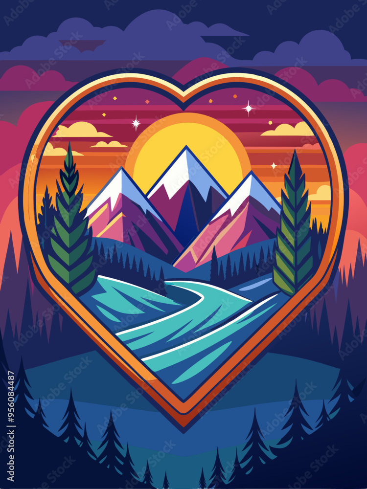 Mountain Sunset Landscape Framed by a Heart Mountain Sunset Landscape Framed by a Heart
