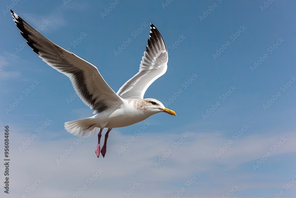 Graceful Historical Seagull Soaring Through Clear Blue Sky Graceful Historical Seagull Soaring Through Clear Blue Sky