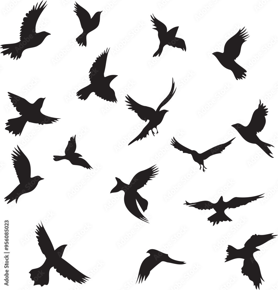 Obraz premium Set of black birds silhouette vector black birds