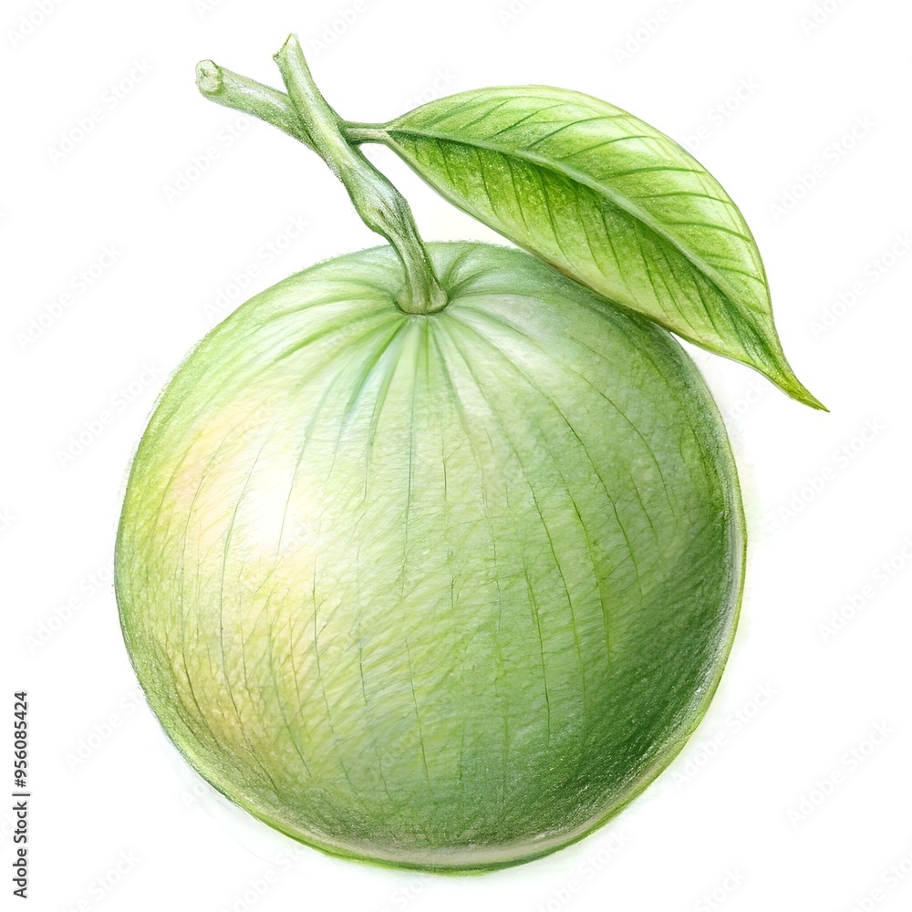 A realistic. hand drawn illustration of a green Ogeechee lime. perfect for recipes. food blogs. or botanical studies. A realistic. hand drawn illustration of a green Ogeechee lime. perfect for recipes. food blogs. or botanical studies.