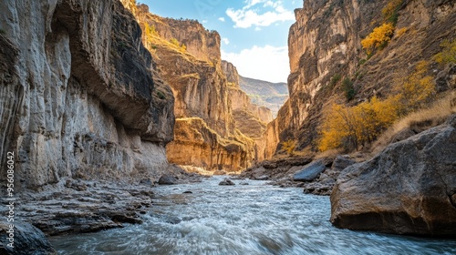 The stunning Saklkent Gorge, with its narrow, steep-walled canyon and flowing river.