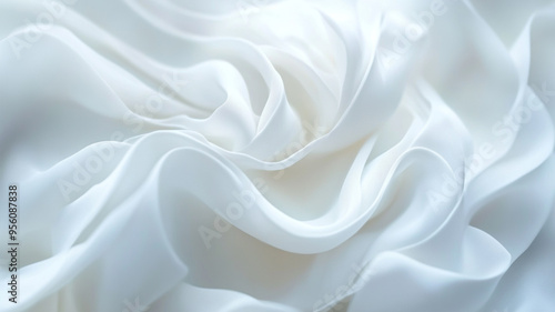 Delicate white silk fabric draped elegantly, creating soft folds and gentle waves in natural light