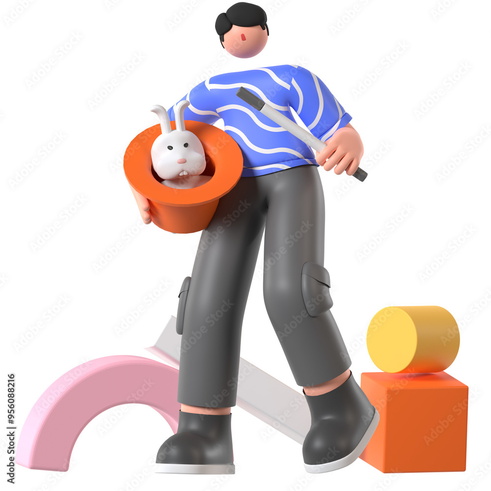 Magic trick Rabbit Hat Hobby Activity Freetime 3D Illustration Magic trick Rabbit Hat Hobby Activity Freetime 3D Illustration