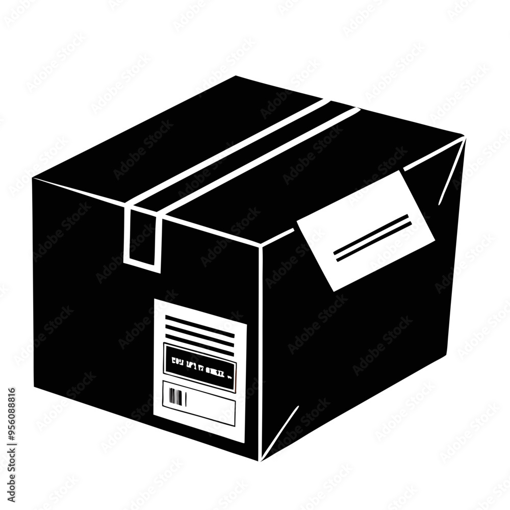 A closed, brown cardboard box with tape on top and a blank shipping label on the front A closed, brown cardboard box with tape on top and a blank shipping label on the front