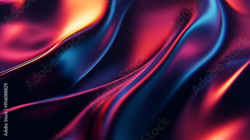 Colorful abstract textile flowing in waves under dramatic lighting