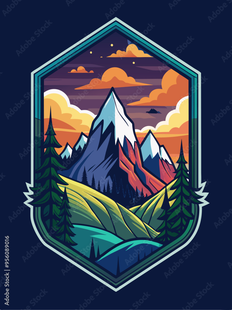 Mountain Landscape with Pine Trees and Sunset Sky Mountain Landscape with Pine Trees and Sunset Sky