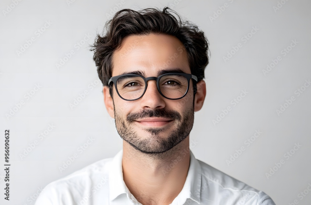 portrait of a handsome smiling man with glasses on an isolated white background portrait of a handsome smiling man with glasses on an isolated white background