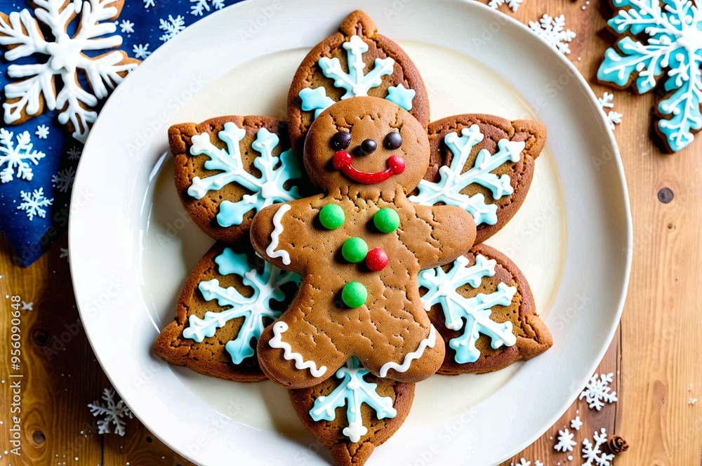 A plate with a gingerbread man cookie on it A plate with a gingerbread man cookie on it