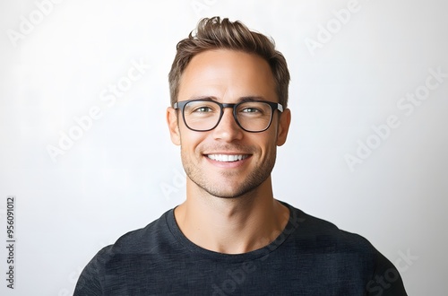 portrait of a handsome smiling man with glasses on an isolated white background