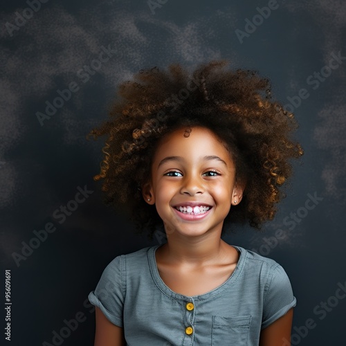 Charcoal background Happy black american african child Portrait of young beautiful kid Isolated on Background ethnic diversity equality acceptance 