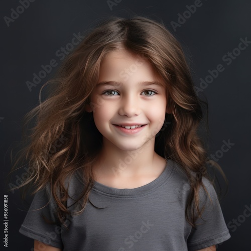 Charcoal background Happy european white child realistic person portrait of young beautiful Smiling child Isolated on Background Banner with copyspace 