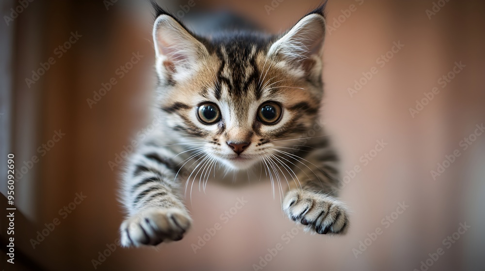 Curious Tabby Kitten with Big Bright Eyes Looking Directly at Curious Tabby Kitten with Big Bright Eyes Looking Directly at