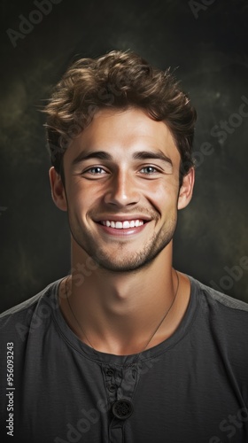 Charcoal background Happy european white man realistic person portrait of young beautiful Smiling man good mood Isolated on Background Banner 