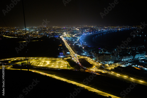 Night panoramic view of Agadir. Agadir city beach and resort by Atlantic ocean