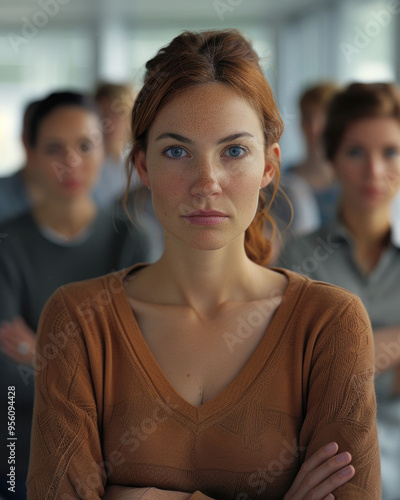 Woman standing in crowd.