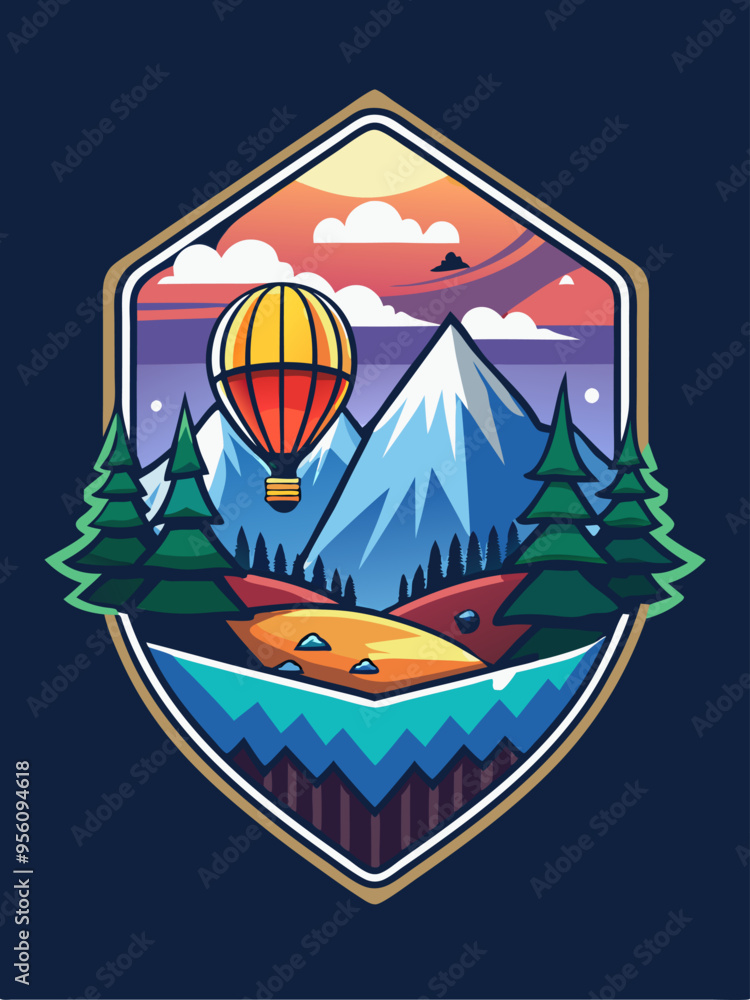 Hot Air Balloon Soaring Above Mountainous Landscape Hot Air Balloon Soaring Above Mountainous Landscape