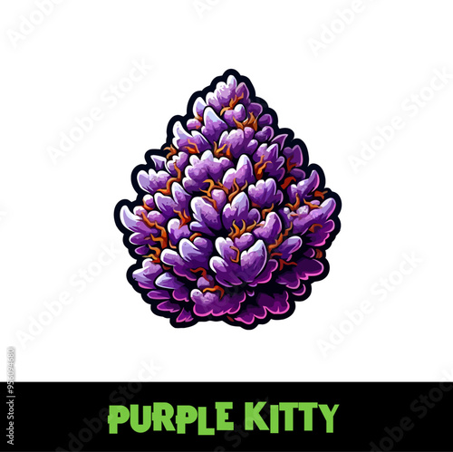 Vector Illustrated Purple Kitty Cannabis Bud Strain Cartoon