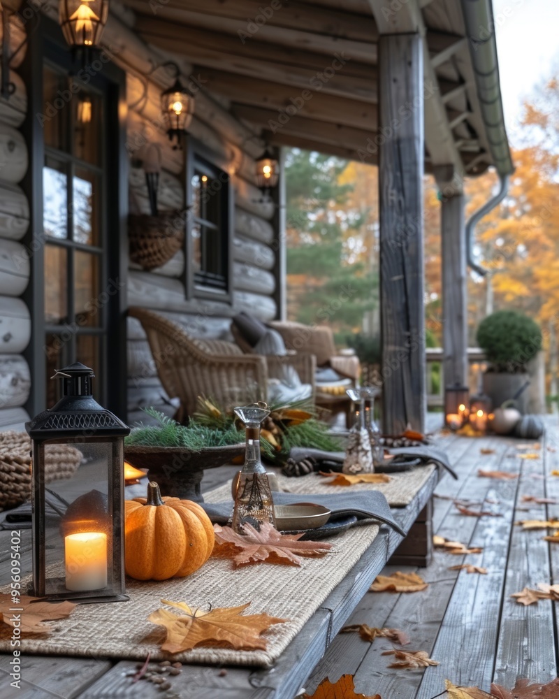 outdoor table with pumpkins and leaves in front of country house. fall aesthetic and autumn vibes. cozy, minimalistic atmosphere outdoor table with pumpkins and leaves in front of country house. fall aesthetic and autumn vibes. cozy, minimalistic atmosphere