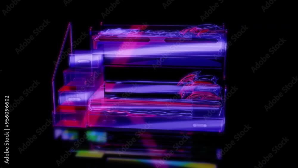 Rendering 3D animation, VISUAL EFFECTS Kids bunk bed Model on a black background