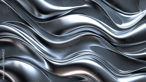 Shimmering metal waves in a sleek silver texture illustrating fluid motion and elegance