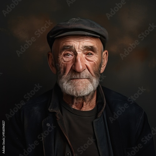 Charcoal background sad european white man grandfather realistic person portrait older person beautiful bad mood