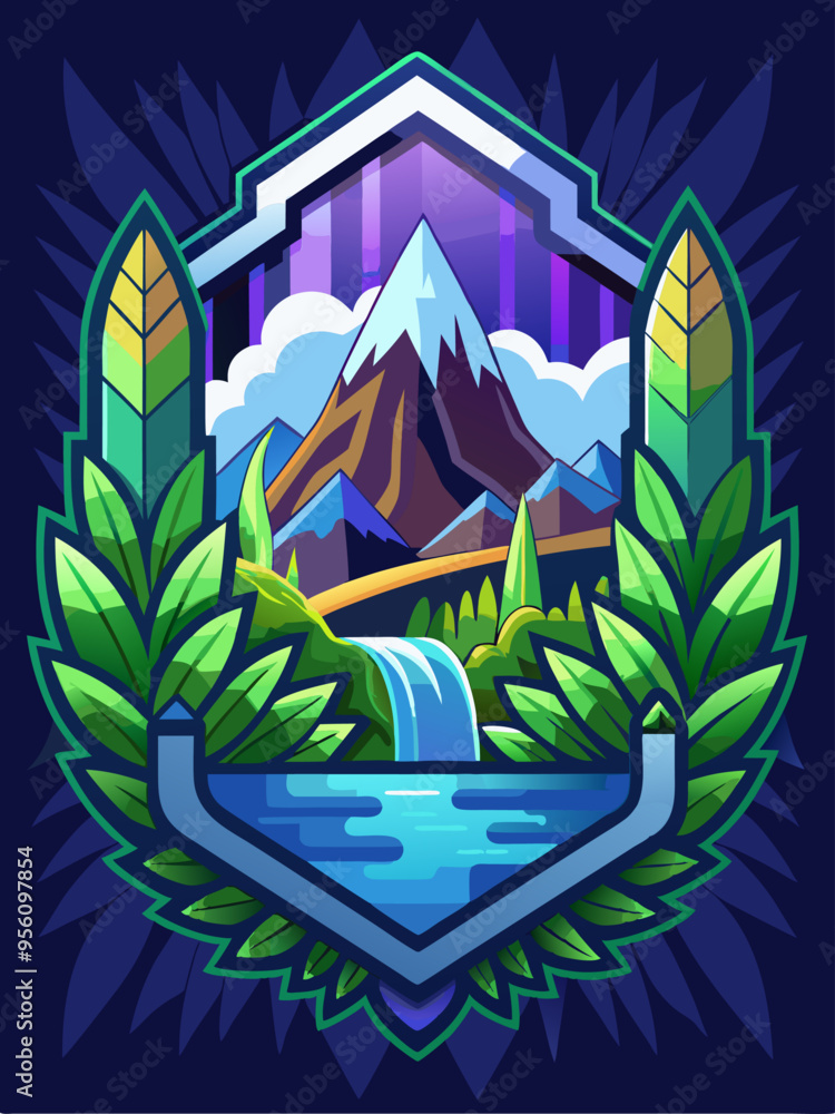 Mountain Landscape with Waterfall and Foliage Mountain Landscape with Waterfall and Foliage