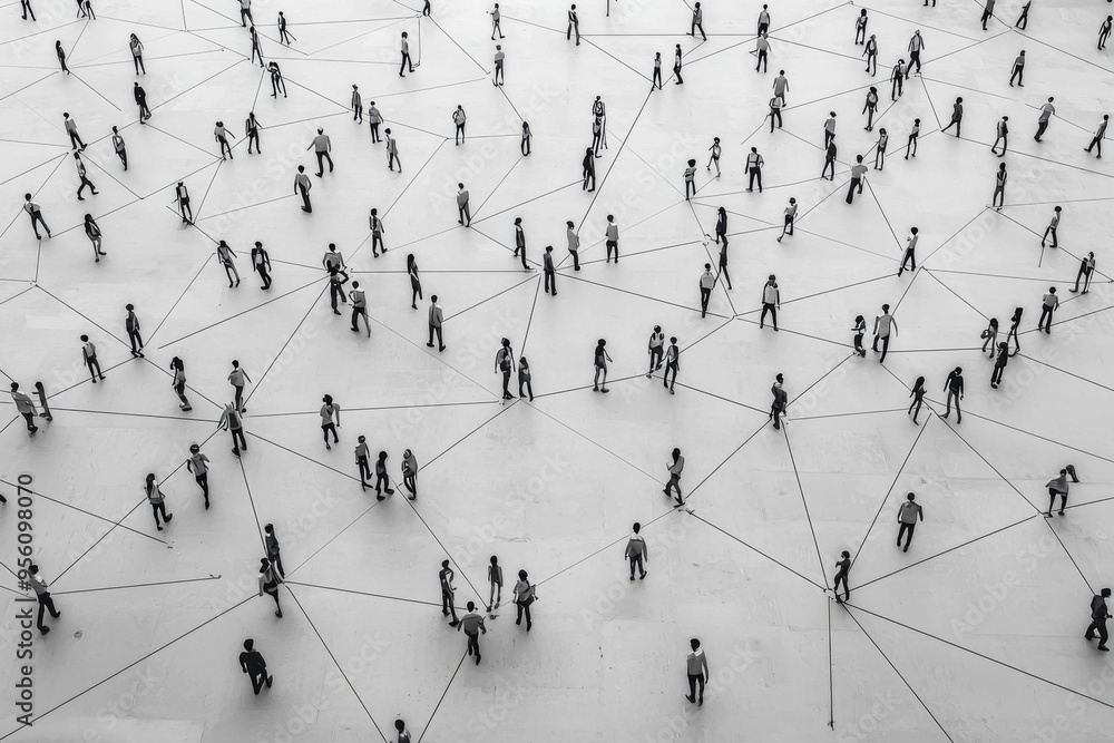 Simple people shapes connected by lines created with Generative AI Simple people shapes connected by lines created with Generative AI