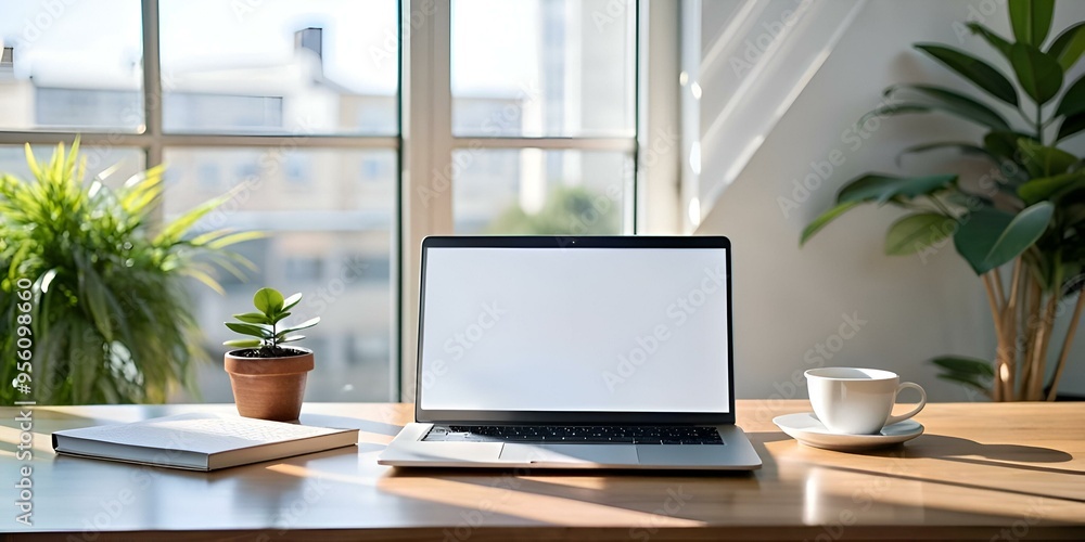 A clean. minimalist workspace with a laptop. a cup of coffee. and a notebook. A clean. minimalist workspace with a laptop. a cup of coffee. and a notebook.