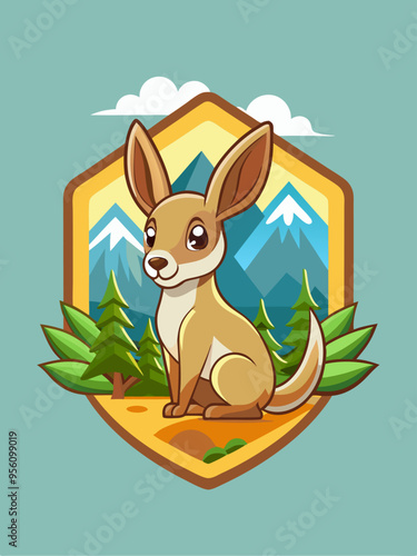 Cute Cartoon Fennec Fox in Mountain Landscape Illustration