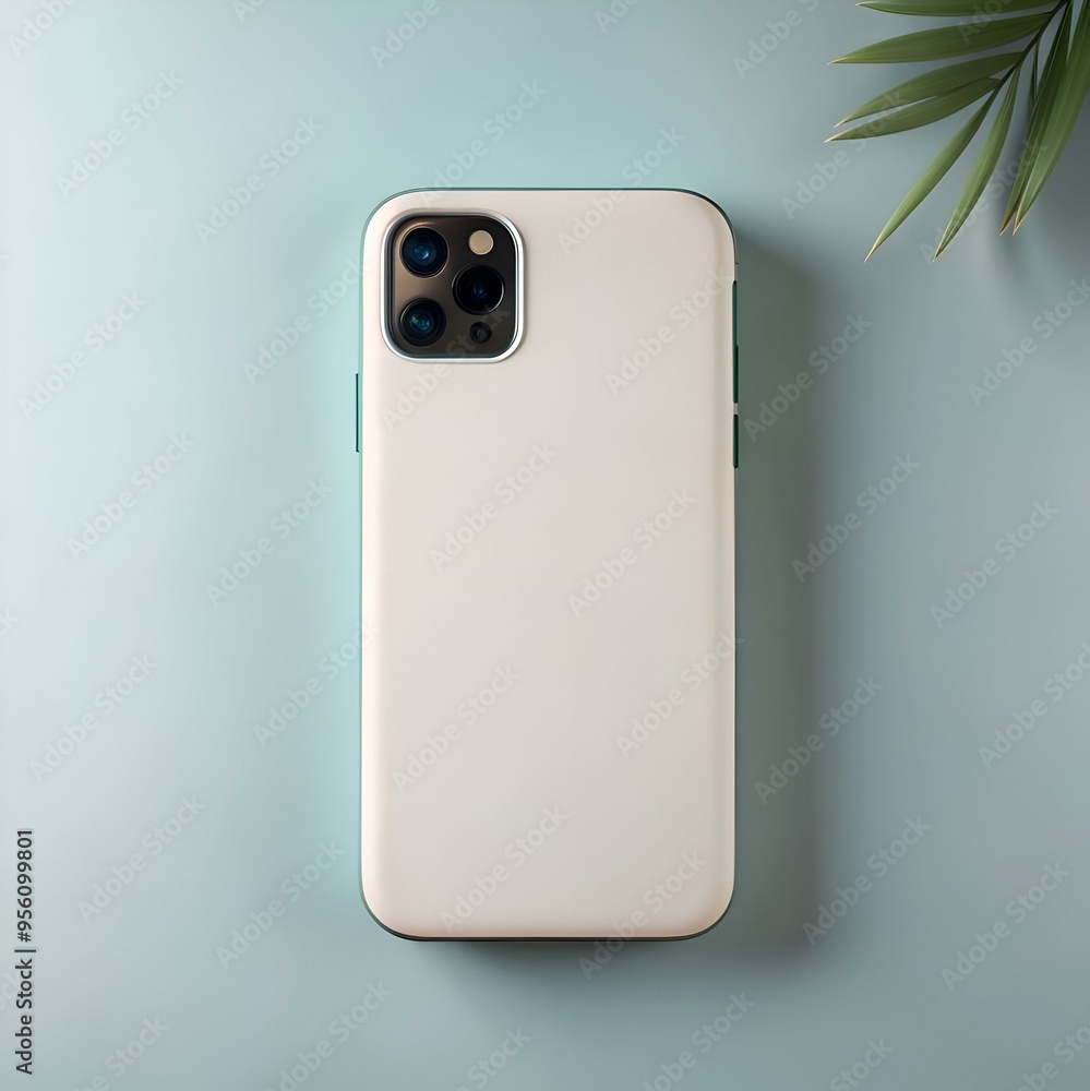 A close up shot of a sleek white smartphone case with a teal border. showcasing its triple lens camera system. A close up shot of a sleek white smartphone case with a teal border. showcasing its triple lens camera system.