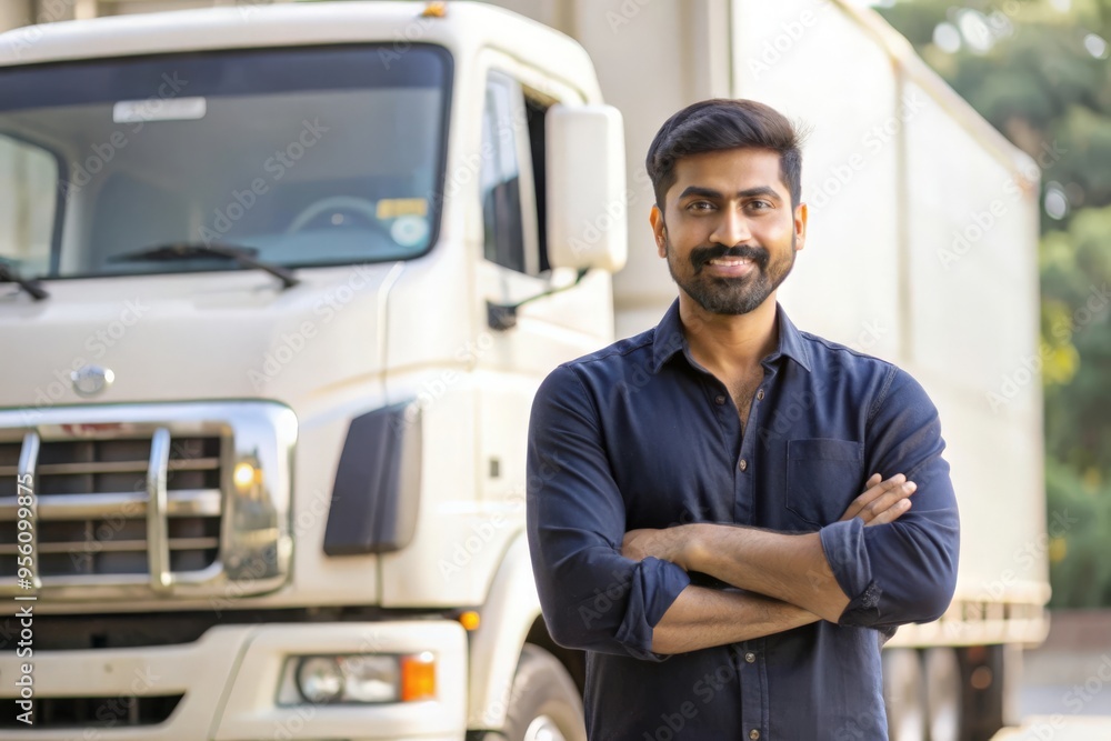 Indian Confident Man Standing Before Truck
Indian Confident Man Standing Before Truck