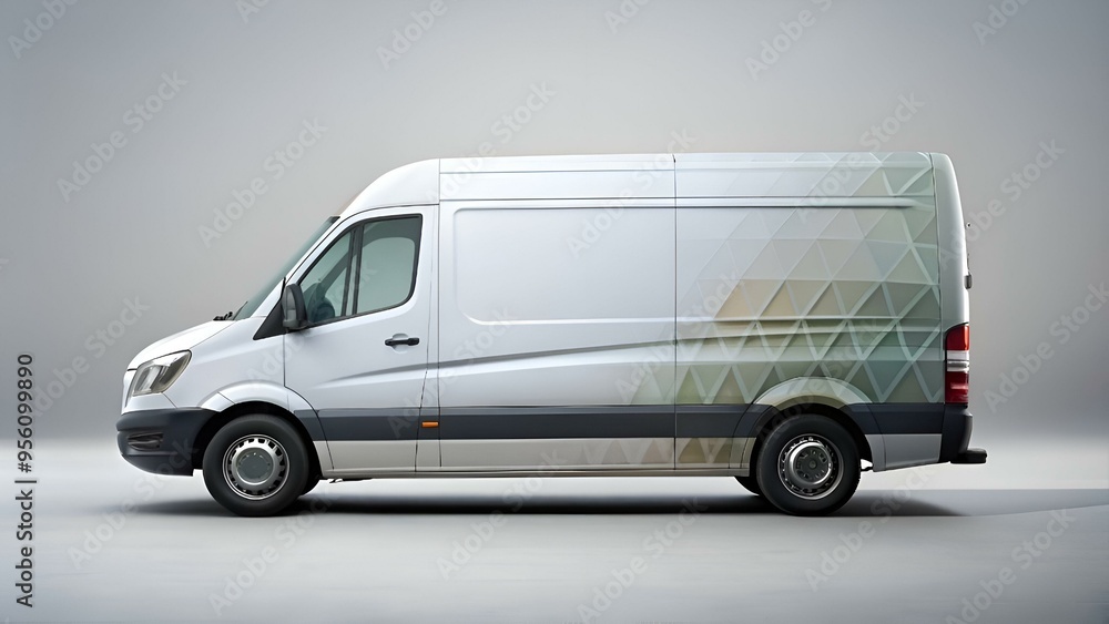 A clean and professional mockup of a van with a geometric design on the side. ideal for showcasing your branding or design ideas. A clean and professional mockup of a van with a geometric design on the side. ideal for showcasing your branding or design ideas.