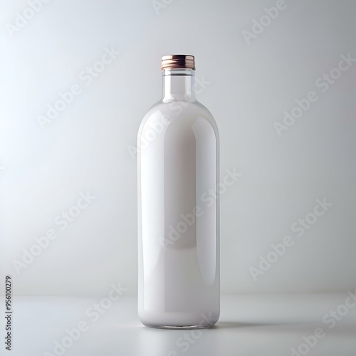 Clean. minimalist mockup of a glass bottle with a copper lid. perfect for showcasing your brand or product design.