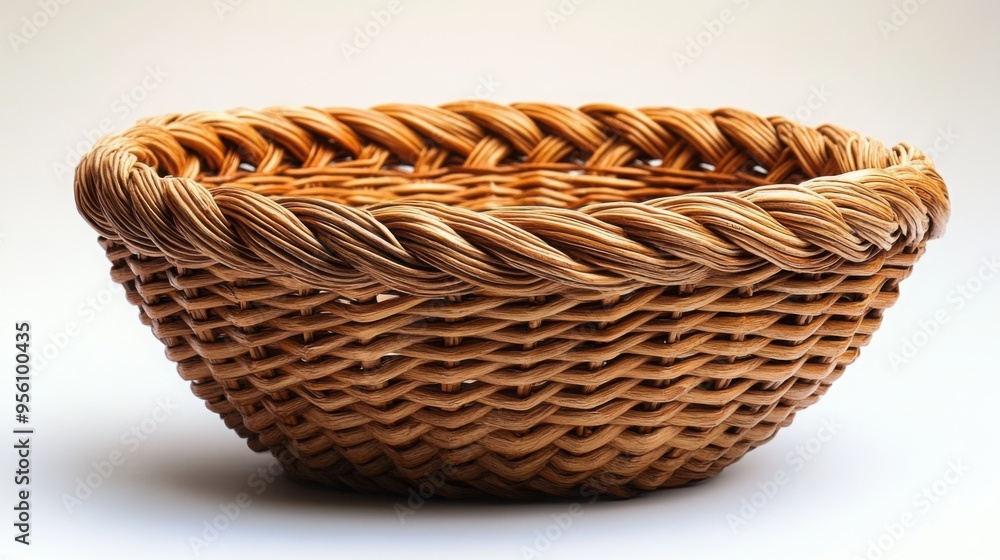 Obraz premium Wicker basket without handles on white background.