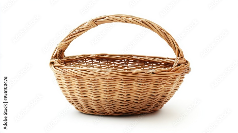 Wicker basket with one handle on a white background. Wicker basket with one handle on a white background.