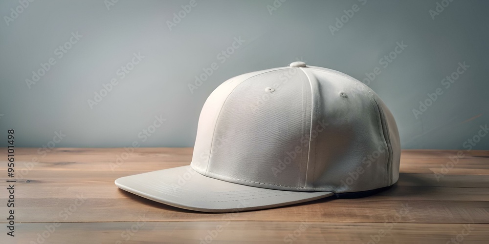 Blank white baseball cap mockup on a wooden surface. Blank white baseball cap mockup on a wooden surface.