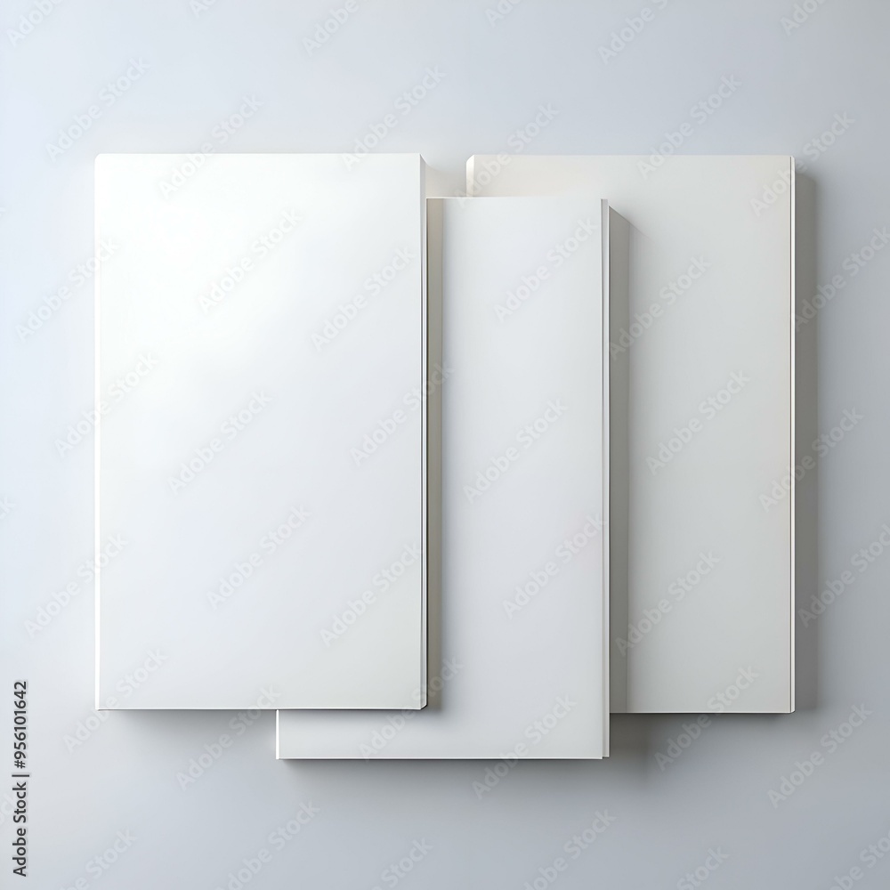 Three blank white book covers stacked in a minimalist design. perfect for showcasing your book or product design. Three blank white book covers stacked in a minimalist design. perfect for showcasing your book or product design.