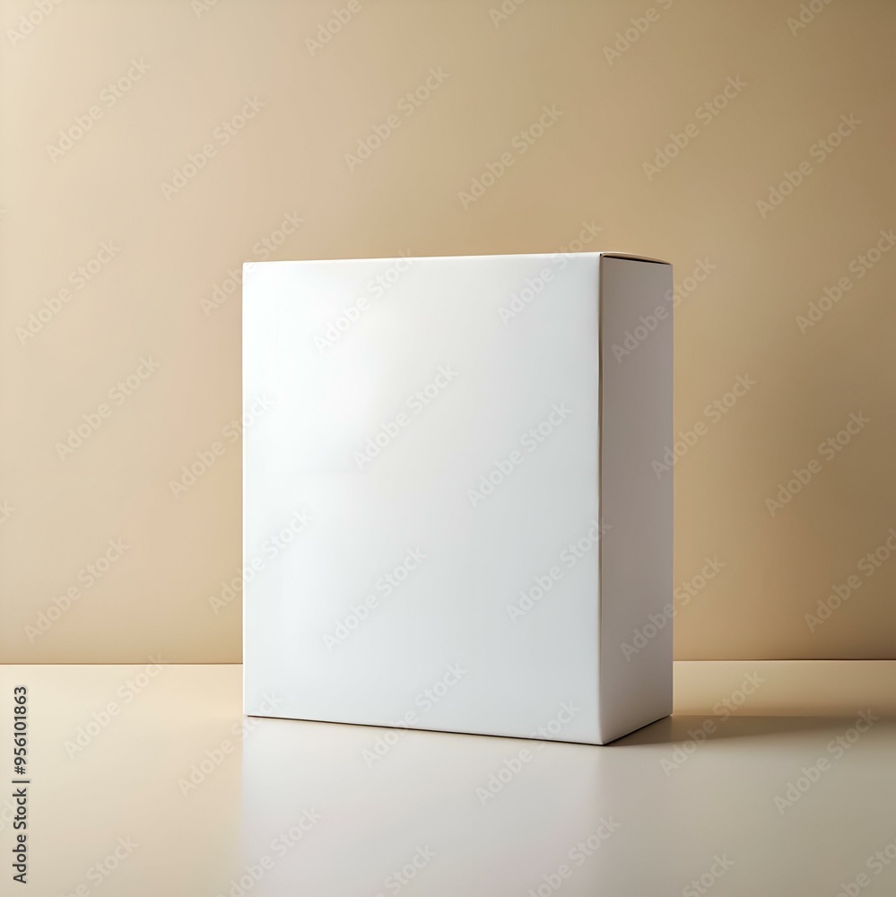 Blank white box mockup on a beige background. perfect for product packaging or branding design presentations. Blank white box mockup on a beige background. perfect for product packaging or branding design presentations.