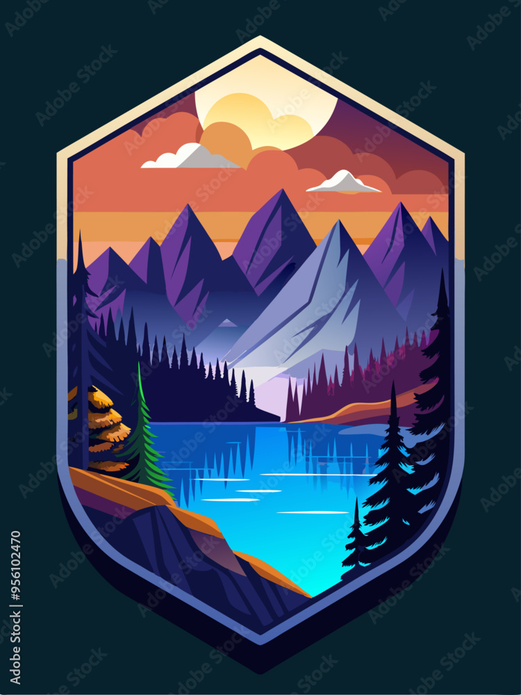 Mountain Landscape with Sunset and Reflection in a Lake Mountain Landscape with Sunset and Reflection in a Lake