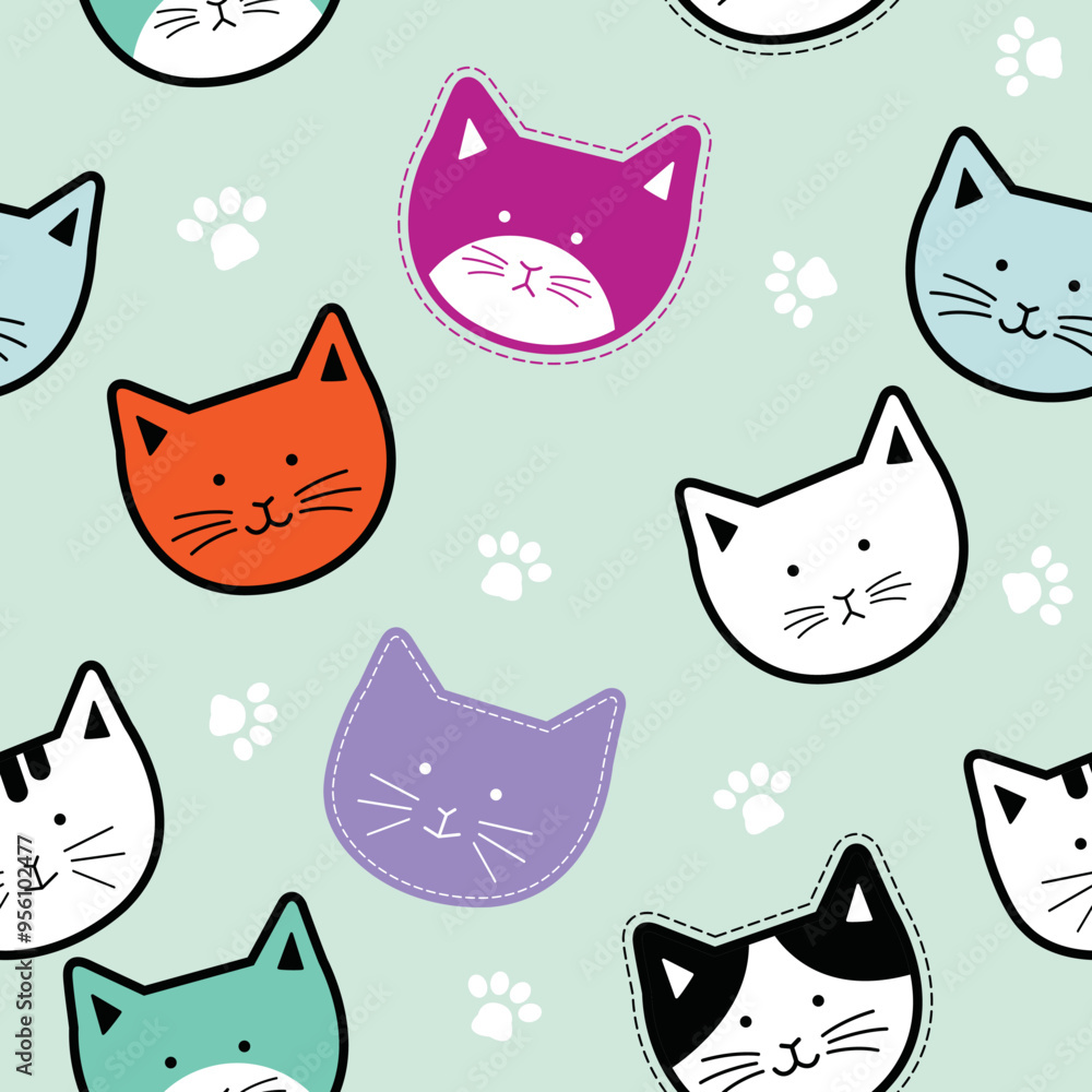 seamless pattern of cat head face cute , vector illustration seamless pattern of cat head face cute , vector illustration