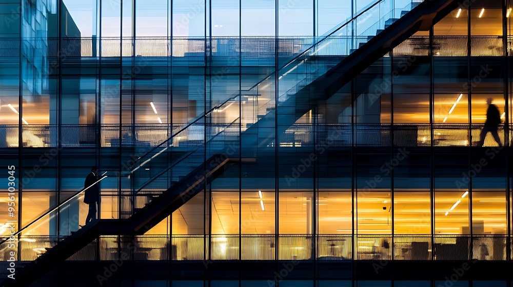 Silhouettes on a Modern Glass Building Silhouettes on a Modern Glass Building